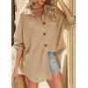 imageSHEWIN Womens Waffle Knit Button Down Shirts Casual Long Sleeve Shacket Jacket Boyfriend Tops Blouses Loose FitA Khaki