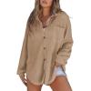 imageSHEWIN Womens Waffle Knit Button Down Shirts Casual Long Sleeve Shacket Jacket Boyfriend Tops Blouses Loose FitA Khaki