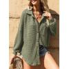 imageSHEWIN Womens Waffle Knit Button Down Shirts Casual Long Sleeve Shacket Jacket Boyfriend Tops Blouses Loose FitA Military Green