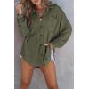 imageSHEWIN Womens Waffle Knit Button Down Shirts Casual Long Sleeve Shacket Jacket Boyfriend Tops Blouses Loose FitA Military Green