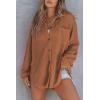 imageSHEWIN Womens Waffle Knit Button Down Shirts Casual Long Sleeve Shacket Jacket Boyfriend Tops Blouses Loose FitB Brown