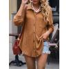 imageSHEWIN Womens Waffle Knit Button Down Shirts Casual Long Sleeve Shacket Jacket Boyfriend Tops Blouses Loose FitB Brown