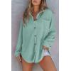 imageSHEWIN Womens Waffle Knit Button Down Shirts Casual Long Sleeve Shacket Jacket Boyfriend Tops Blouses Loose FitB Green