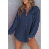imageSHEWIN Womens Waffle Knit Button Down Shirts Casual Long Sleeve Shacket Jacket Boyfriend Tops Blouses Loose FitB Navy Blue