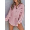 imageSHEWIN Womens Waffle Knit Button Down Shirts Casual Long Sleeve Shacket Jacket Boyfriend Tops Blouses Loose FitB Pink