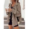 imageSHEWIN Womens Waffle Knit Plaid Shacket Boyfriend Button Down Shirt Hooded Jacket Loose Long Sleeve TopsB Brown
