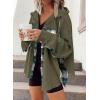 imageSHEWIN Womens Waffle Knit Plaid Shacket Boyfriend Button Down Shirt Hooded Jacket Loose Long Sleeve TopsB Green
