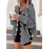imageSHEWIN Womens Waffle Knit Plaid Shacket Boyfriend Button Down Shirt Hooded Jacket Loose Long Sleeve TopsB Grey