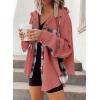 imageSHEWIN Womens Waffle Knit Plaid Shacket Boyfriend Button Down Shirt Hooded Jacket Loose Long Sleeve TopsB Red