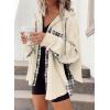 imageSHEWIN Womens Waffle Knit Plaid Shacket Boyfriend Button Down Shirt Hooded Jacket Loose Long Sleeve TopsC Apricot