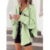 imageSHEWIN Womens Waffle Knit Plaid Shacket Boyfriend Button Down Shirt Hooded Jacket Loose Long Sleeve TopsC Deep Green
