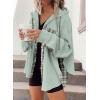 imageSHEWIN Womens Waffle Knit Plaid Shacket Boyfriend Button Down Shirt Hooded Jacket Loose Long Sleeve TopsC Light Green