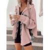 imageSHEWIN Womens Waffle Knit Plaid Shacket Boyfriend Button Down Shirt Hooded Jacket Loose Long Sleeve TopsC Pink