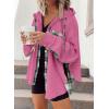 imageSHEWIN Womens Waffle Knit Plaid Shacket Boyfriend Button Down Shirt Hooded Jacket Loose Long Sleeve TopsC Rose
