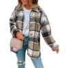 imageSHEWIN Womens Long Sleeve Button Down Plaid Shirts Flannel Hooded Shacket Jacket Hoodie CoatsA Yelllow