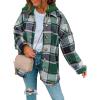 imageSHEWIN Womens Long Sleeve Button Down Plaid Shirts Flannel Hooded Shacket Jacket Hoodie CoatsB Green