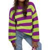 imageSHEWIN Womens Sweaters 2024 Casual Long Sleeve Crewneck Color Block Striped Knit Lightweight Pullover Sweater TopsPurple Stripe