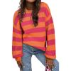 imageSHEWIN Womens Sweaters 2024 Casual Long Sleeve Crewneck Color Block Striped Knit Lightweight Pullover Sweater TopsRose Stripe