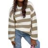 imageSHEWIN Womens Sweaters 2024 Casual Long Sleeve Crewneck Color Block Striped Knit Lightweight Pullover Sweater TopsWhite Stripe