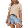 imageSHEWIN Womens Tops Trendy Casual Short Sleeve Shirts Crewneck Lightweight Knit Sweater TopB Apricot