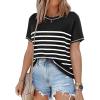 imageSHEWIN Womens Tops Trendy Casual Short Sleeve Shirts Crewneck Lightweight Knit Sweater TopBlack and White Stripe