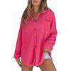 imageSHEWIN Womens Waffle Knit Button Down Shirts Casual Long Sleeve Shacket Jacket Boyfriend Tops Blouses Loose FitA Hot Pink