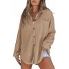 imageSHEWIN Womens Waffle Knit Button Down Shirts Casual Long Sleeve Shacket Jacket Boyfriend Tops Blouses Loose FitA Khaki