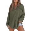 imageSHEWIN Womens Waffle Knit Button Down Shirts Casual Long Sleeve Shacket Jacket Boyfriend Tops Blouses Loose FitA Military Green