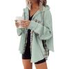imageSHEWIN Womens Waffle Knit Plaid Shacket Boyfriend Button Down Shirt Hooded Jacket Loose Long Sleeve TopsC Light Green