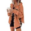 imageSHEWIN Womens Waffle Knit Plaid Shacket Boyfriend Button Down Shirt Hooded Jacket Loose Long Sleeve TopsC Orange