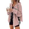 imageSHEWIN Womens Waffle Knit Plaid Shacket Boyfriend Button Down Shirt Hooded Jacket Loose Long Sleeve TopsC Pink