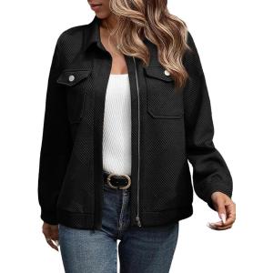imageSHEWIN Jackets for Women Fall Fashion 2024 Casual Zip Up Shacket Jacket Lightweight Long Sleeve Shirts TopsBlack