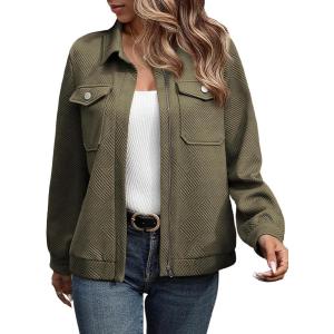 imageSHEWIN Jackets for Women Fall Fashion 2024 Casual Zip Up Shacket Jacket Lightweight Long Sleeve Shirts TopsGreen