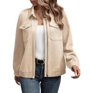 imageSHEWIN Jackets for Women Fall Fashion 2024 Casual Zip Up Shacket Jacket Lightweight Long Sleeve Shirts TopsKhaki