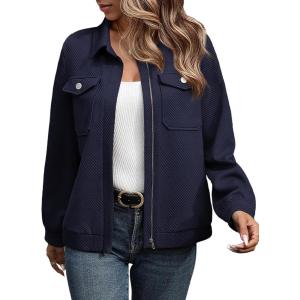 imageSHEWIN Jackets for Women Fall Fashion 2024 Casual Zip Up Shacket Jacket Lightweight Long Sleeve Shirts TopsNavy Blue