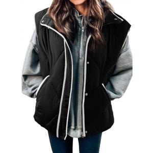 imageSHEWIN Puffer Vest Causal Sleeveless Quilted Jackets Zip Up Outerwear Vests Womens Fall Fashion 2024Black Run Big  Order One Size Down