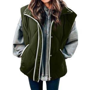 imageSHEWIN Puffer Vest Causal Sleeveless Quilted Jackets Zip Up Outerwear Vests Womens Fall Fashion 2024Moss Green Run Big  Order One Size Down