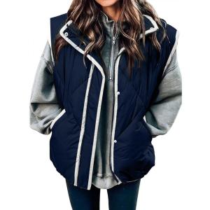 imageSHEWIN Puffer Vest Causal Sleeveless Quilted Jackets Zip Up Outerwear Vests Womens Fall Fashion 2024Navy Blue Run Big  Order One Size Down