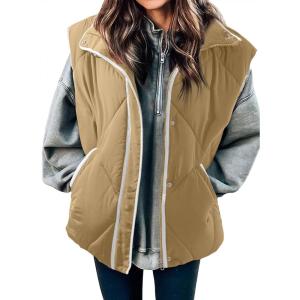 imageSHEWIN Puffer Vest Causal Sleeveless Quilted Jackets Zip Up Outerwear Vests Womens Fall Fashion 2024Parchment Run Big  Order One Size Down