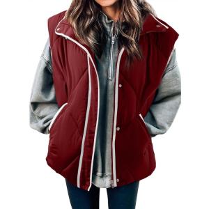 imageSHEWIN Puffer Vest Causal Sleeveless Quilted Jackets Zip Up Outerwear Vests Womens Fall Fashion 2024Red Dahlia Run Big  Order One Size Down