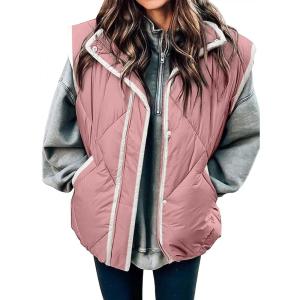 imageSHEWIN Puffer Vest Causal Sleeveless Quilted Jackets Zip Up Outerwear Vests Womens Fall Fashion 2024Rose Tan Run Big  Order One Size Down