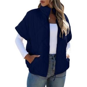 imageSHEWIN Quilted Jackets For Women 2024 Casual Lightweight Short Sleeve Zip Up Warm VestsDark Blue