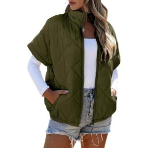 imageSHEWIN Quilted Jackets For Women 2024 Casual Lightweight Short Sleeve Zip Up Warm VestsGreen
