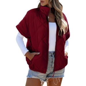 imageSHEWIN Quilted Jackets For Women 2024 Casual Lightweight Short Sleeve Zip Up Warm VestsRed