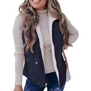 imageSHEWIN Women Puffer Vest Casual Stand Collar Sleeveless Puffer Jacket Warm Winter Reversible Zip Up Outerwear with PocketsNavy Blue