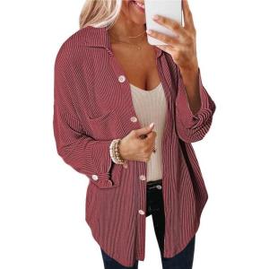 imageSHEWIN Womens Shacket Casual Long Sleeve Button Down Shirts Loose Boyfriend Shirt Jackets TopsB Brick Red