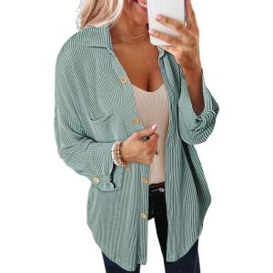 imageSHEWIN Womens Shacket Casual Long Sleeve Button Down Shirts Loose Boyfriend Shirt Jackets TopsB Green