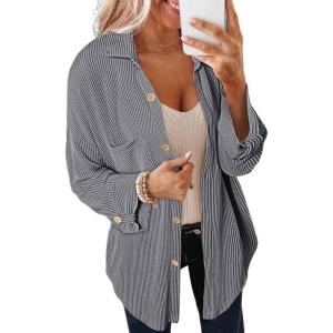 imageSHEWIN Womens Shacket Casual Long Sleeve Button Down Shirts Loose Boyfriend Shirt Jackets TopsB Grey