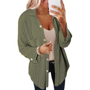 imageSHEWIN Womens Shacket Casual Long Sleeve Button Down Shirts Loose Boyfriend Shirt Jackets TopsB Olive Green