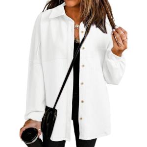 imageSHEWIN Womens Waffle Knit Shacket Fall Fashion Button Down Shirt Jacket Loose Fit Long Sleeve TopsWhite